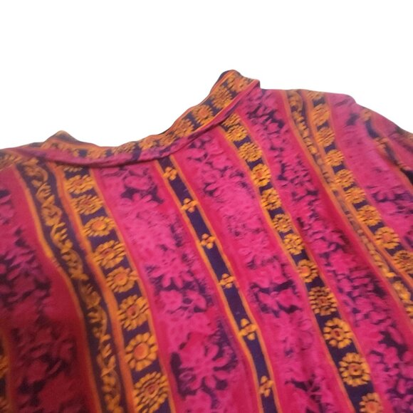 Vintage 90s Westbound Womens XL Button-Up Shirt Bright Pink Orange Rayon Stripe - Picture 10 of 16
